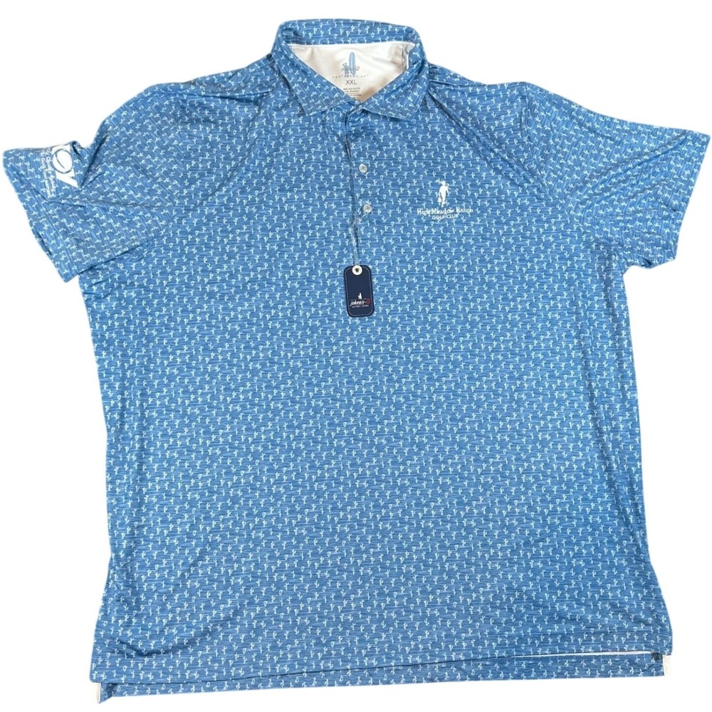 Johnnie-O Men XXL Barrels Blue Cactus Featherweight Golf UPF 50 Company‎ Logo